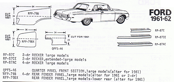 A826 1961 FORD GALAXIE REAR GRID PANEL DECAL KIT